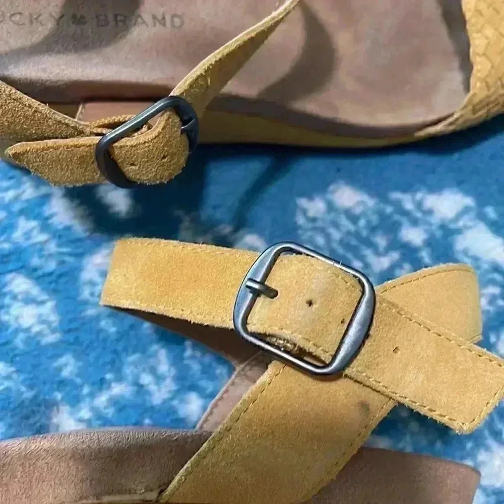 Lucky Brand Golden woven suede wedge heel sandals 9.5